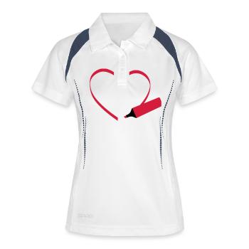 Textmarker, i love - Frauen Polo atmungsaktiv - Weiß/Navy - Vorne