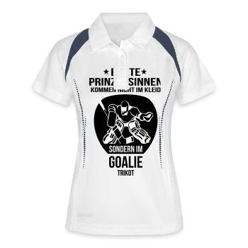 Eishockeytorwart Goalie Hockey Prinzessin - Frauen Polo atmungsaktiv - Weiß/Navy - Vorne