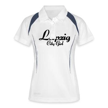 Leipzig City Girl - Frauen Polo atmungsaktiv - Weiß/Navy - Vorne