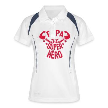 Papa Superhelden-Sterne-Muskel Arm Sternen - Frauen Polo atmungsaktiv - Weiß/Navy - Vorne