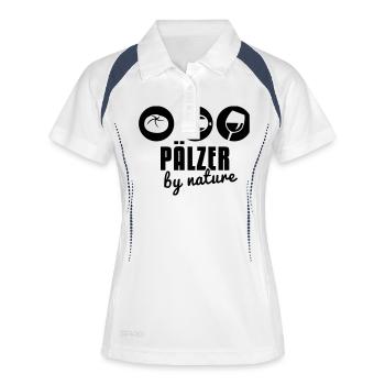 Pälzer by nature - Pfalz - Weck - Worscht - Woi 1C - Frauen Polo atmungsaktiv - Weiß/Navy - Vorne