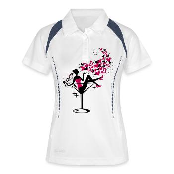Braut - Bride - JGA - Cocktail - Herz - 2C - Frauen Polo atmungsaktiv - Weiß/Navy - Vorne