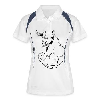 starker_stier_01 - Frauen Polo atmungsaktiv - Weiß/Navy - Vorne
