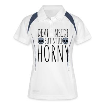 dead inside but horny - Frauen Polo atmungsaktiv - Weiß/Navy - Vorne
