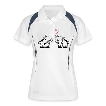 cows in love - Frauen Polo atmungsaktiv - Weiß/Navy - Vorne