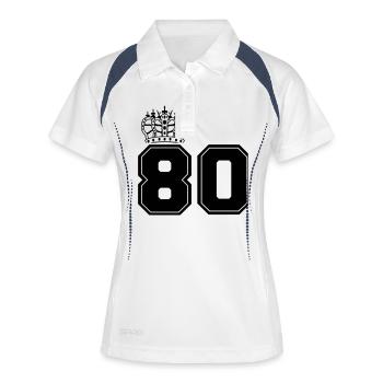 80 king - Frauen Polo atmungsaktiv - Weiß/Navy - Vorne