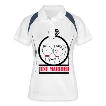 ehepaar just married 002 - Frauen Polo atmungsaktiv - Weiß/Navy - Vorne