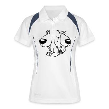 2 Hund Freunde Team Verrückt Lustig Crew Brüder - Frauen Polo atmungsaktiv - Weiß/Navy - Vorne
