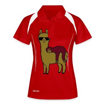 Amis de lama paresseux dormant - Polo respirant Femme - blanc/marine - Devant