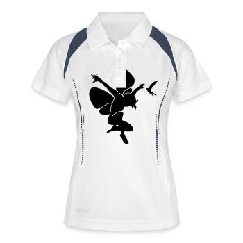 Elfe mit Schwalbe / elf 'n swallow (1c) - Frauen Polo atmungsaktiv - Weiß/Navy - Vorne