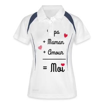 Papa + Maman + Amour - Polo respirant Femme - blanc/marine - Devant