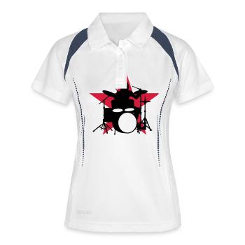 drummer_e_2c - Frauen Polo atmungsaktiv - Weiß/Navy - Vorne