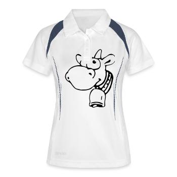 Kuh - Frauen Polo atmungsaktiv - Weiß/Navy - Vorne