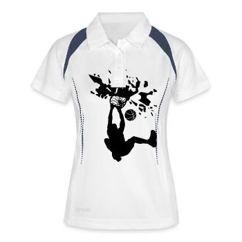 basketball slam dunk smash panier de basketball - Polo respirant Femme - blanc/marine - Devant