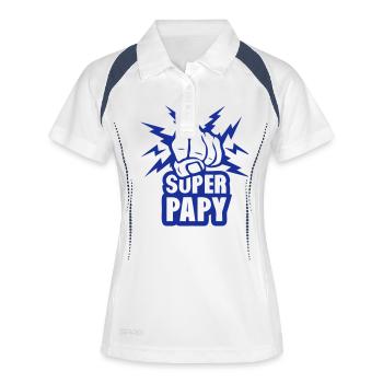 super papy poing fermer force eclair - Polo respirant Femme - blanc/marine - Devant