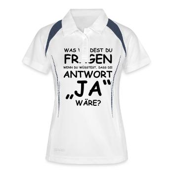 Was würdest du fragen? - Frauen Polo atmungsaktiv - Weiß/Navy - Vorne