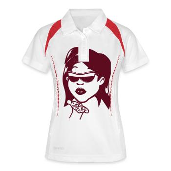 kopf hand kussmund kusshand sonnenbrille - Frauen Polo atmungsaktiv - Weiß/Navy - Vorne