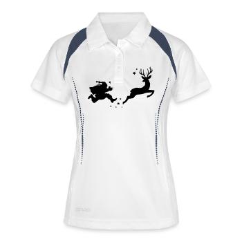 Weihnachten - Weihnachtsmann und Hirsch - Frauen Polo atmungsaktiv - Weiß/Navy - Vorne