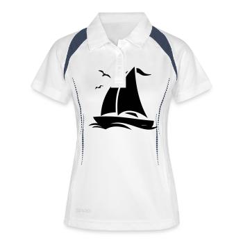 Schiffe - Segelboot Vögel - Frauen Polo atmungsaktiv - Weiß/Navy - Vorne