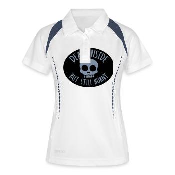 dead inside but horny - Frauen Polo atmungsaktiv - Weiß/Navy - Vorne