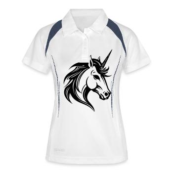 Einhorn Kopf - Frauen Polo atmungsaktiv - Weiß/Navy - Vorne