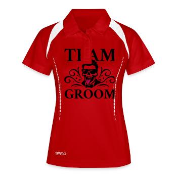 Team Groom Hochzeit - Frauen Polo atmungsaktiv - Weiß/Navy - Vorne