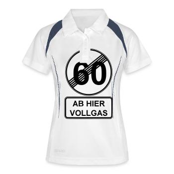 60. Geburtstag - Ab hier Vollgas Verkehrsschild - Frauen Polo atmungsaktiv - Weiß/Navy - Vorne