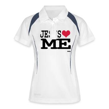 jesus loves me - Frauen Polo atmungsaktiv - Weiß/Navy - Vorne