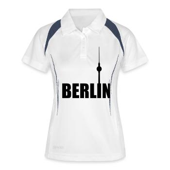 Berlin Fernsehturm Hauptstadt City Schriftzug - Frauen Polo atmungsaktiv - Weiß/Navy - Vorne
