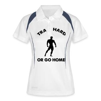 train hard go home - Frauen Polo atmungsaktiv - Weiß/Navy - Vorne