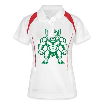 wildschwein comic - Frauen Polo atmungsaktiv - Weiß/Navy - Vorne