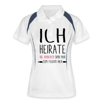 ich Heirate - die anderen feiern - Frauen Polo atmungsaktiv - Weiß/Navy - Vorne