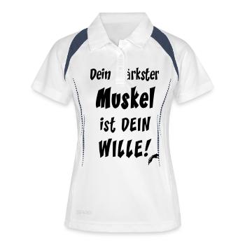 Dein stärkster Muskel ist DEIN Wille! - Frauen Polo atmungsaktiv - Weiß/Navy - Vorne