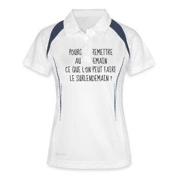 Procrastination - Fainéant - Dormir - Drôle - Fun - Polo respirant Femme - blanc/marine - Devant