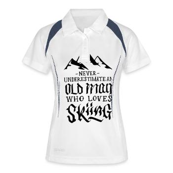 Never Underestimate An Old Man Who Loves Skiing - Frauen Polo atmungsaktiv - Weiß/Navy - Vorne