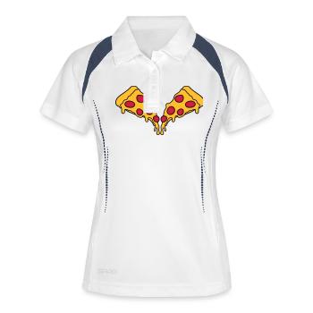 2 paar stück salami pizza lecker essen hunger comi - Frauen Polo atmungsaktiv - Weiß/Navy - Vorne
