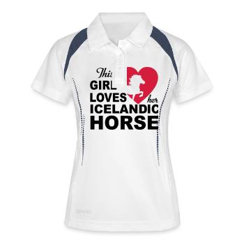 Islandpferd - Frauen Polo atmungsaktiv - Weiß/Navy - Vorne