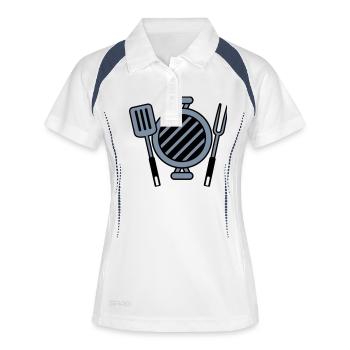 BBQ Grillmeister Kohlegrill Grillfest - Frauen Polo atmungsaktiv - Weiß/Navy - Vorne