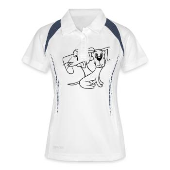 2 Hunde Gucken Lustig Komisch Albern Sitzen Cool - Frauen Polo atmungsaktiv - Weiß/Navy - Vorne