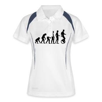 evolution_einradfahrer_1c - Frauen Polo atmungsaktiv - Weiß/Navy - Vorne