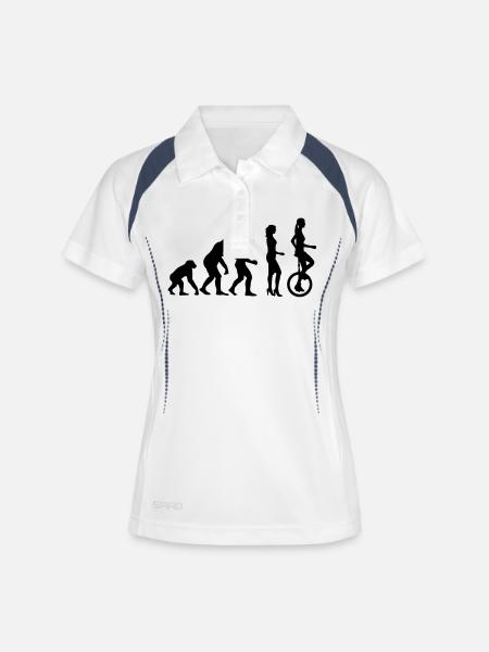 evolution_einradfahrerin_1c - Frauen Polo atmungsaktiv - Weiß/Navy