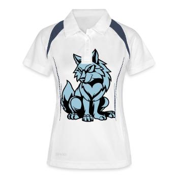 wolf comic tier - Frauen Polo atmungsaktiv - Weiß/Navy - Vorne