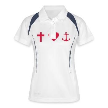glaube, liebe, hoffnung - Frauen Polo atmungsaktiv - Weiß/Navy - Vorne