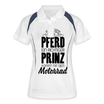 Ein richtiger Prinz kommt mit dem Motorrad - Frauen Polo atmungsaktiv - Weiß/Navy - Vorne