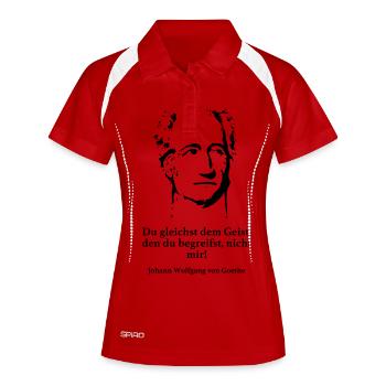 Goethe: Du gleichst dem Geist, den du begreifst, - Frauen Polo atmungsaktiv - Weiß/Navy - Vorne