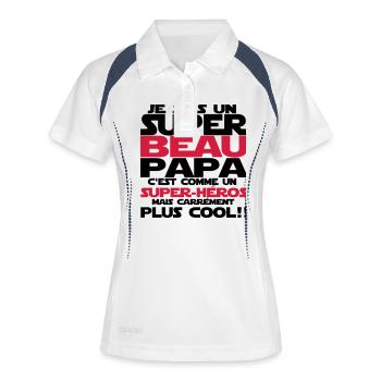 c'est comme un super-héros(beau papa) - Polo respirant Femme - blanc/marine - Devant