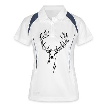 Hirsch - Frauen Polo atmungsaktiv - Weiß/Navy - Vorne