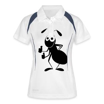 Ameise mit Daumen hoch - Frauen Polo atmungsaktiv - Weiß/Navy - Vorne