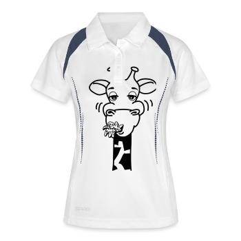 Giraffe fressen hunger Comic witzig cool - Frauen Polo atmungsaktiv - Weiß/Navy - Vorne