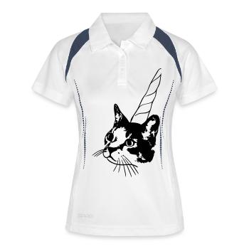 UNICORN CAT - Frauen Polo atmungsaktiv - Weiß/Navy - Vorne